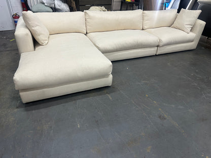 Top quality reupholstered Domayne L shape sofa. Removable cushion covers