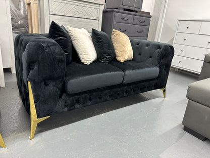 🔥Black velvet Chesterfield style sofa set with golden color legs. Special deal. Delivery and installation within Sydney metro included🔥