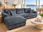 Noosa Corduroy L shape Sofa. Dark grey reversible chaise.