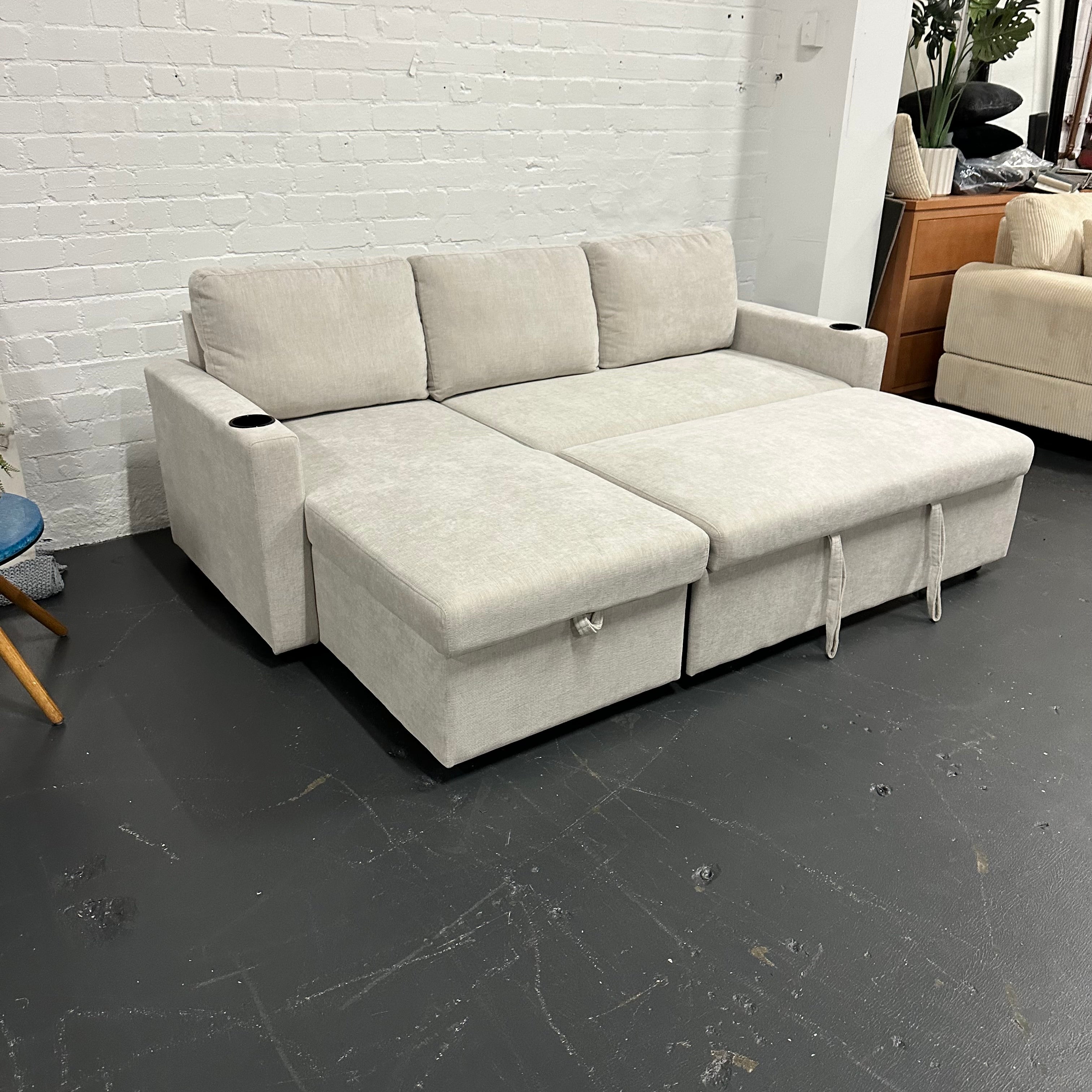 Lisa Sofa Bed with Storage (Very light grey/ Cream)