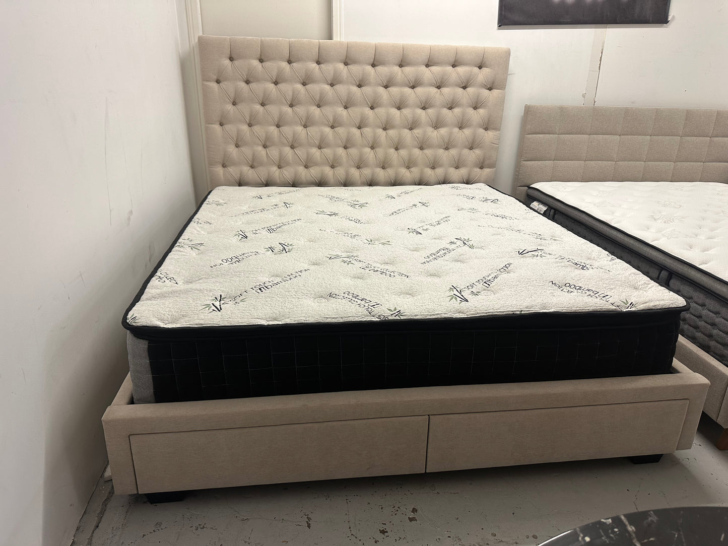 Strong and stylish king bed frame and mattress set. Delivery and installation available