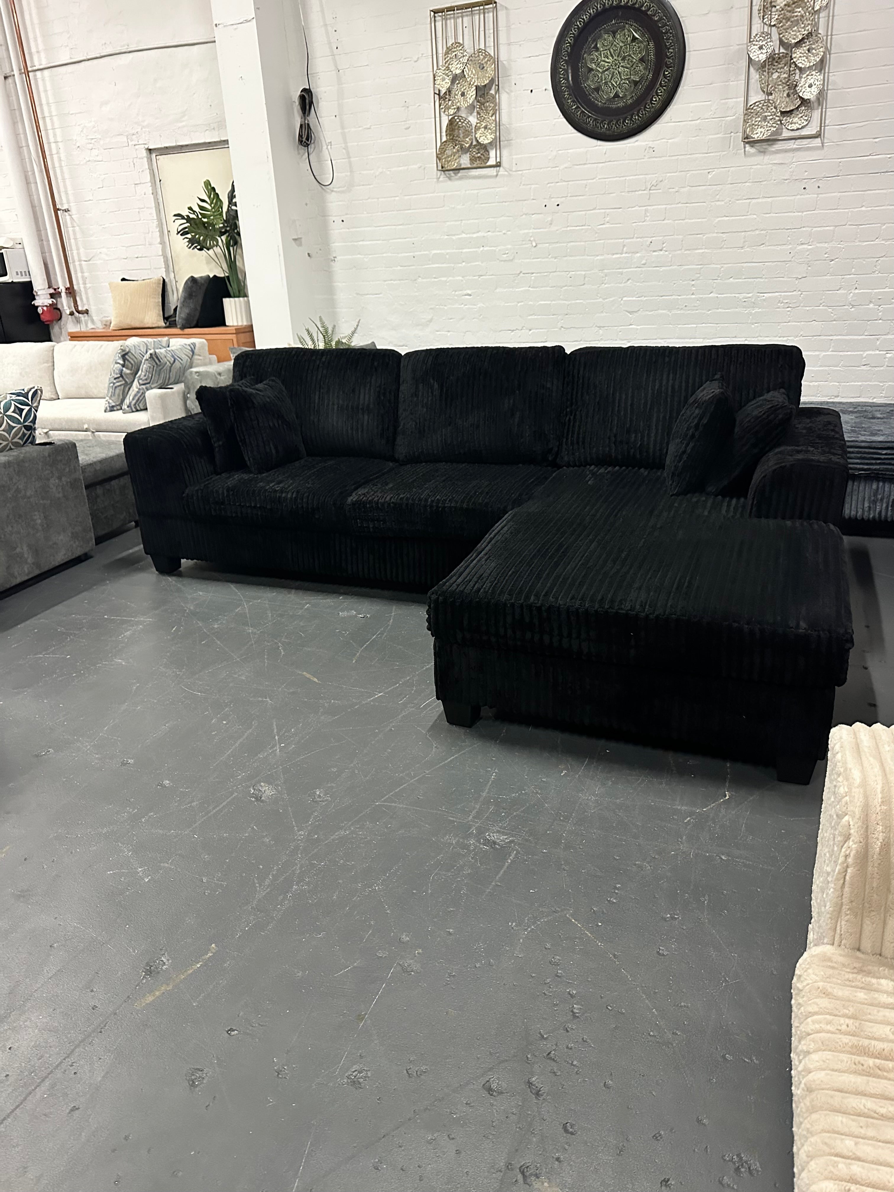 Luxury Corduroy L shape sofa. Reversible chaise