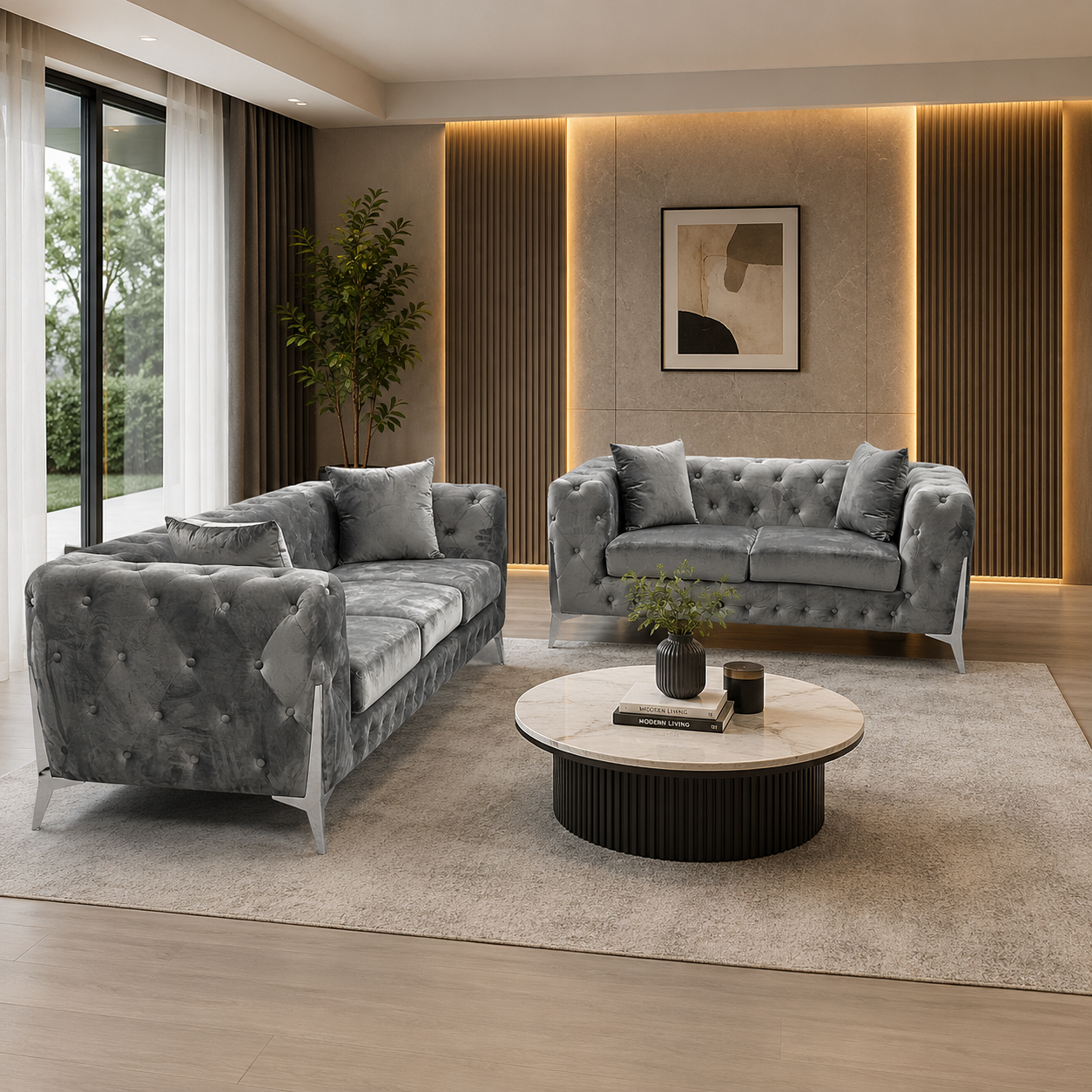 ✨ Chesterfield Velvet Sofa Set – Luxury 3 + 2 Seater Lounge Suite ✨