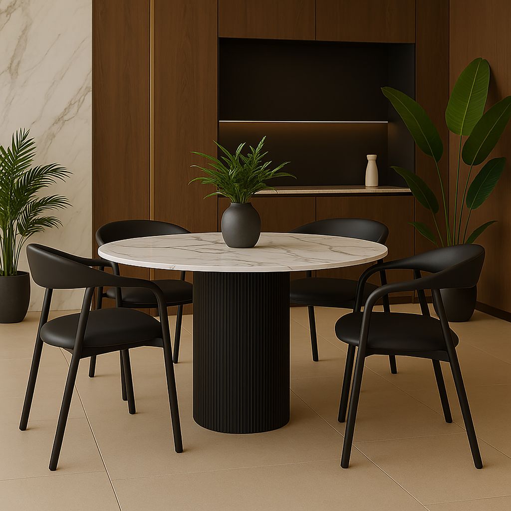 Noir Contemporary Dining Chair – Black Faux Leather & Metal Frame