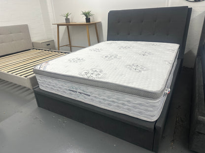 Strong Gaslift bed frame with solid base and 32cm thick top quality Firenze mattress