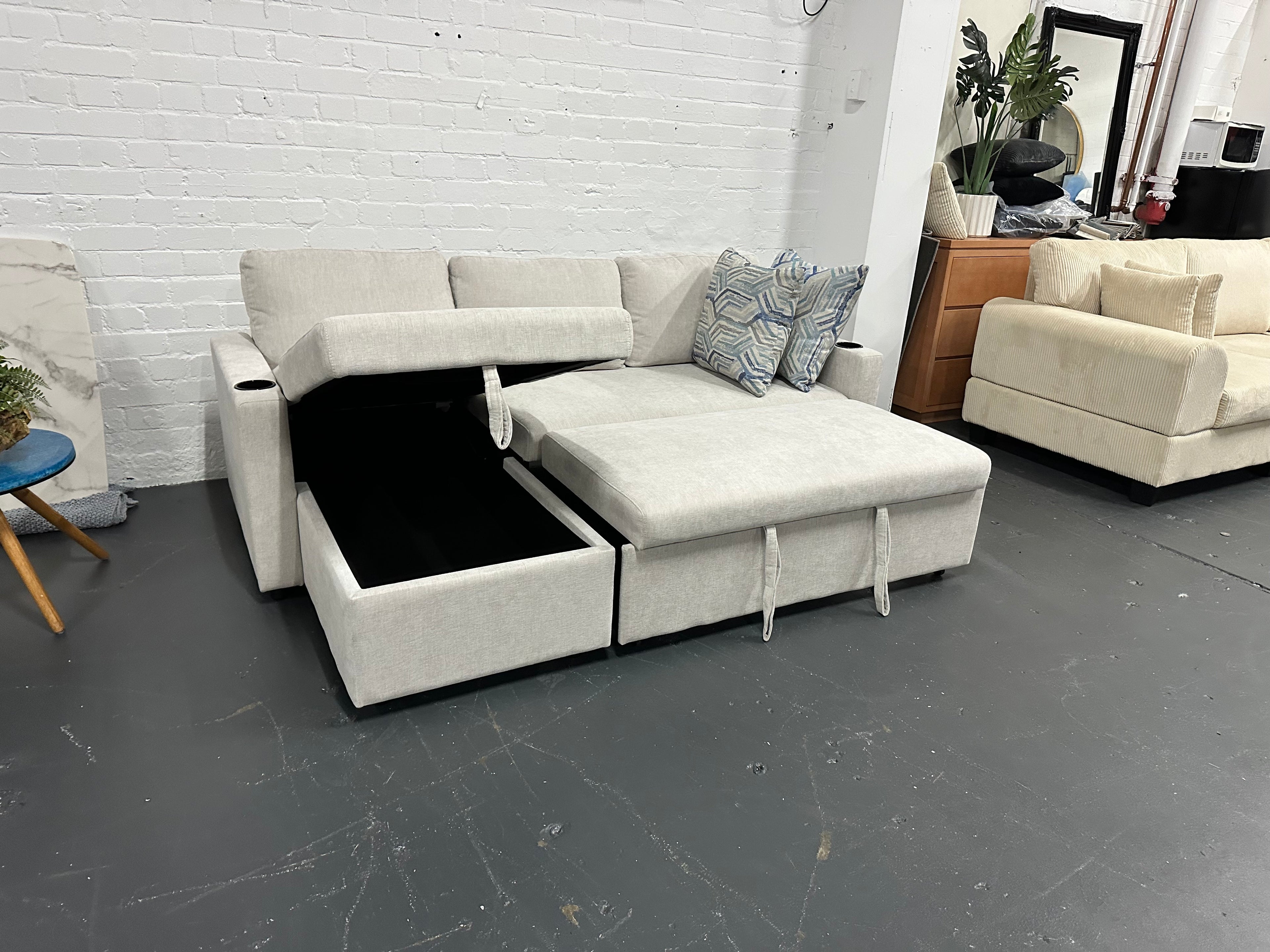 Lisa Sofa Bed with Storage (Very light grey/ Cream)