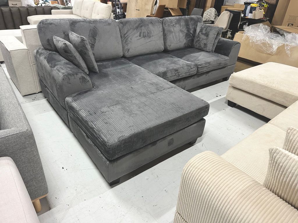 Dark grey corduroy sofa and queen bed set