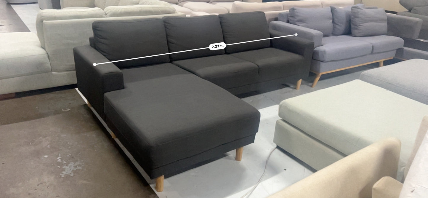 Great quality dark grey L shape sofa. Compact size perfect for city apartments