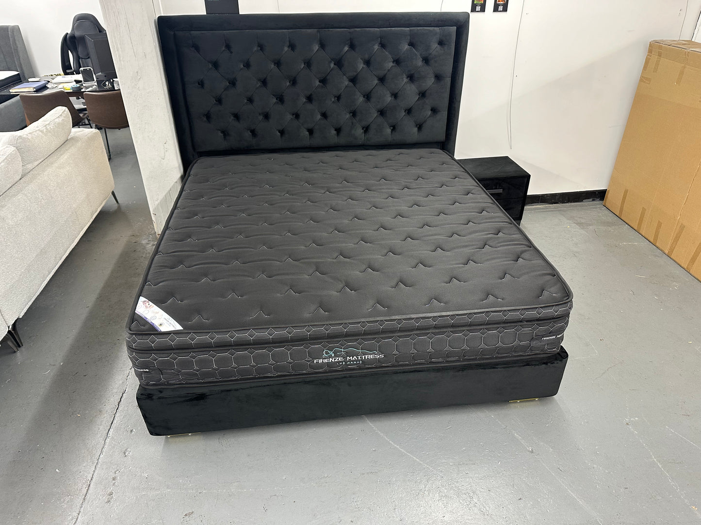 Beautiful black velvet bed frame and mattress set