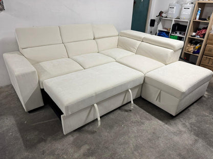 Oslo Luxe Reversible Pull-Out Sofa Bed with Adjustable Headrests & Storage – Cream Linen
