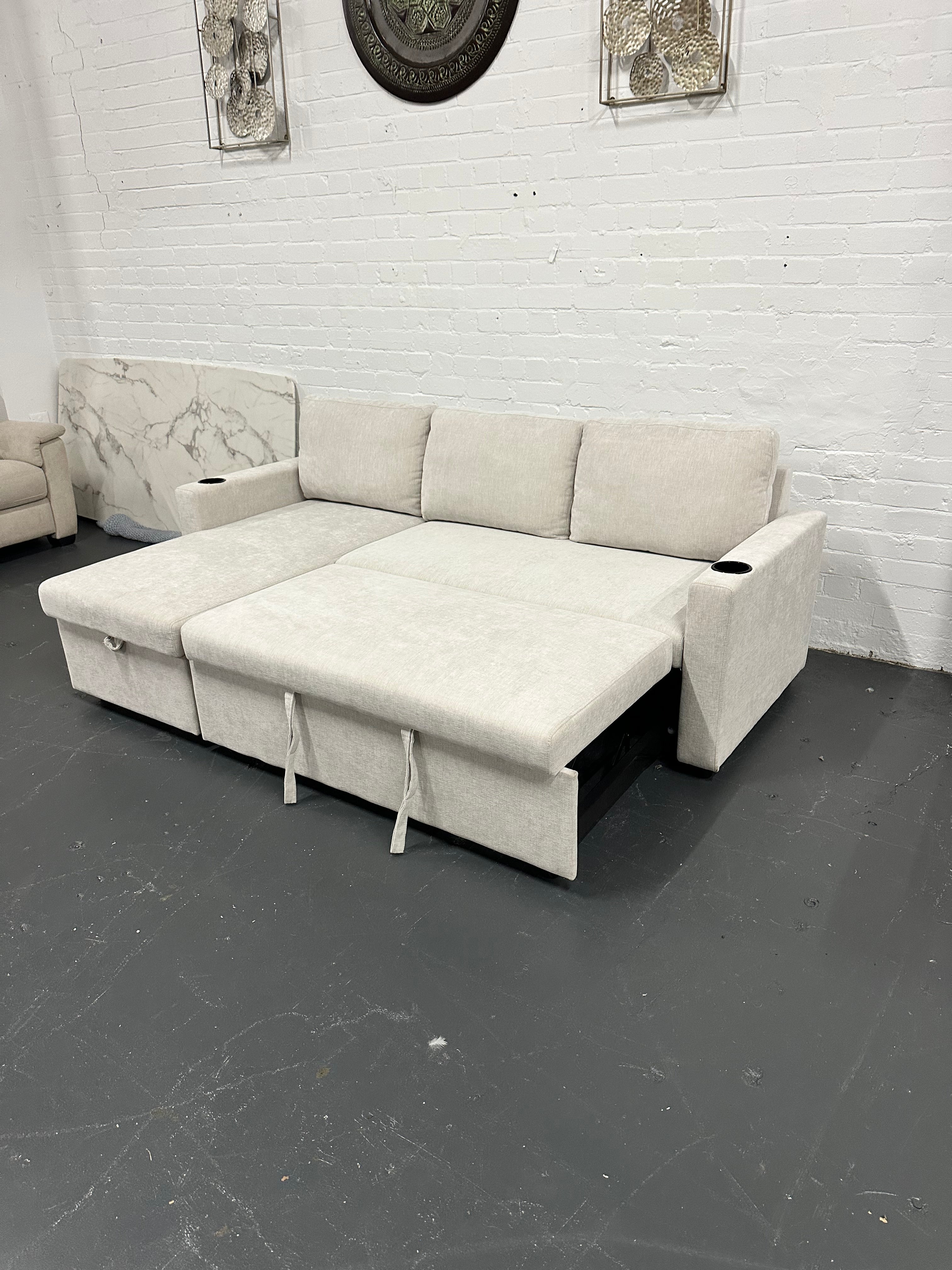 Lisa Sofa Bed with Storage (Very light grey/ Cream)
