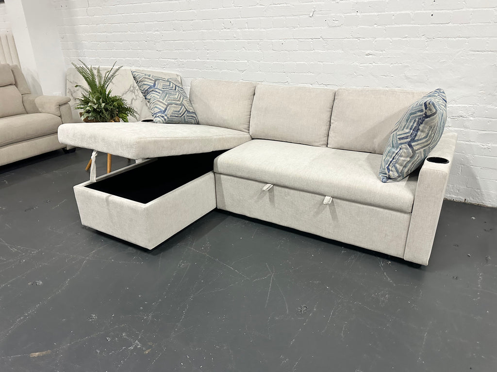 Lisa Sofa Bed with Storage (Very light grey/ Cream)