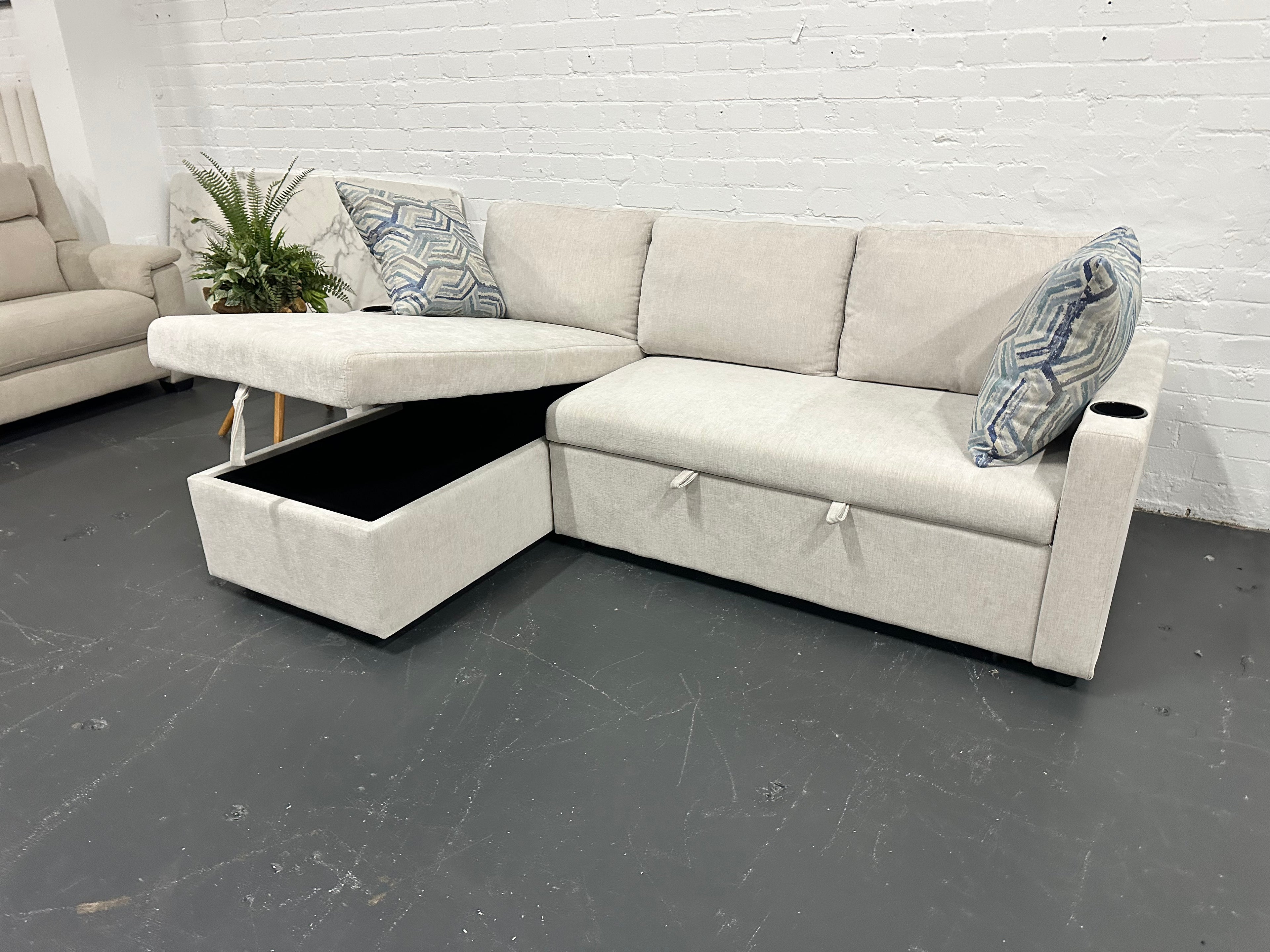 Lisa Sofa Bed with Storage (Very light grey/ Cream)