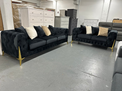 🔥Black velvet Chesterfield style sofa set with golden color legs. Special deal. Delivery and installation within Sydney metro included🔥