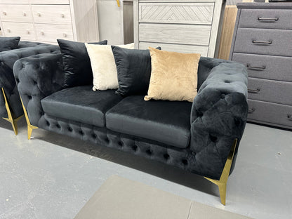 🔥Black velvet Chesterfield style sofa set with golden color legs. Special deal. Delivery and installation within Sydney metro included🔥