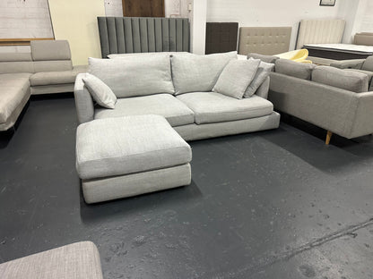 🔥 LOUNGE LIVERS LUXURY SOFA AND OTTOMAN– LIGHT GREY MODERN FABRIC 🔥