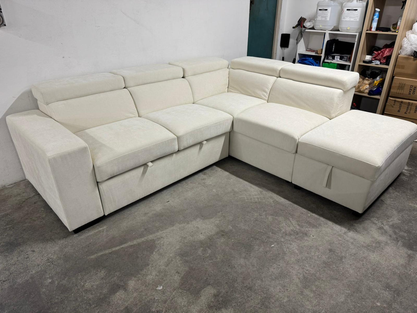 Oslo Luxe Reversible Pull-Out Sofa Bed with Adjustable Headrests & Storage – Cream Linen