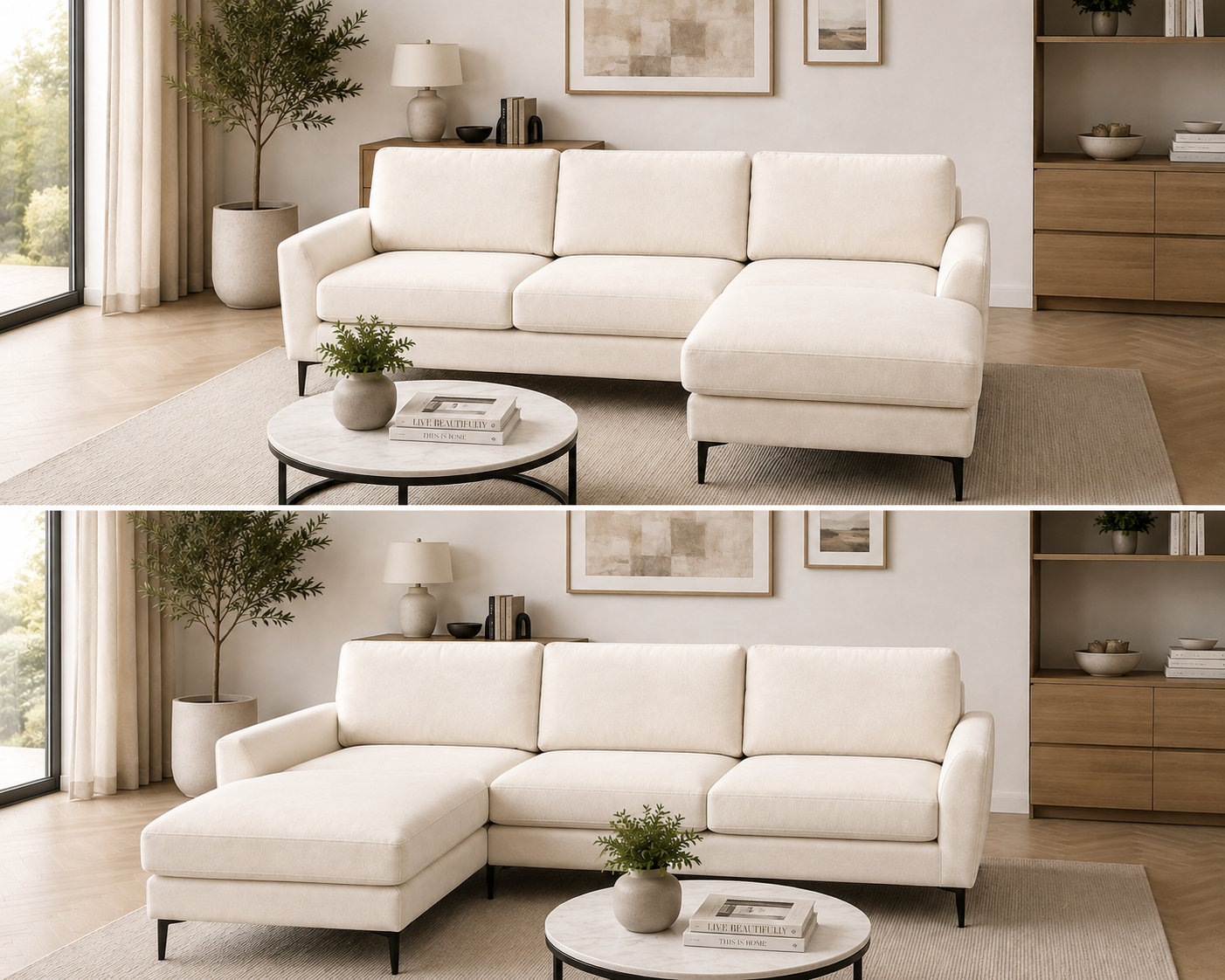 Aida Reversible Chaise L shape Sofa – Cream