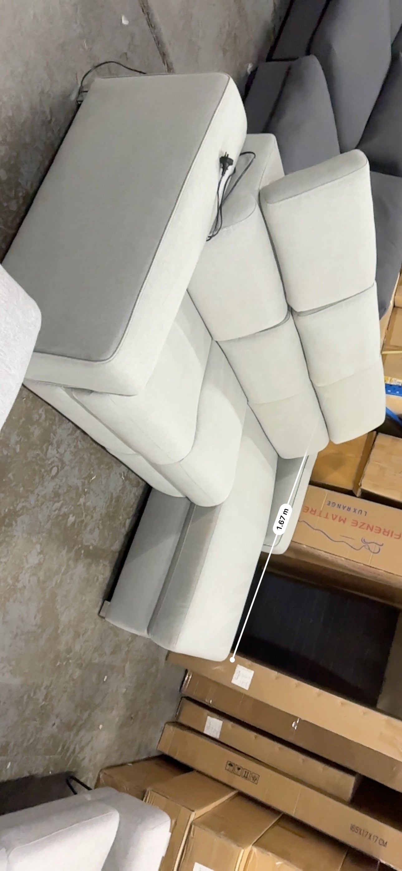 Nick Sclai Beautiful couch with super comfy seats. Light grey color. With electric recliner