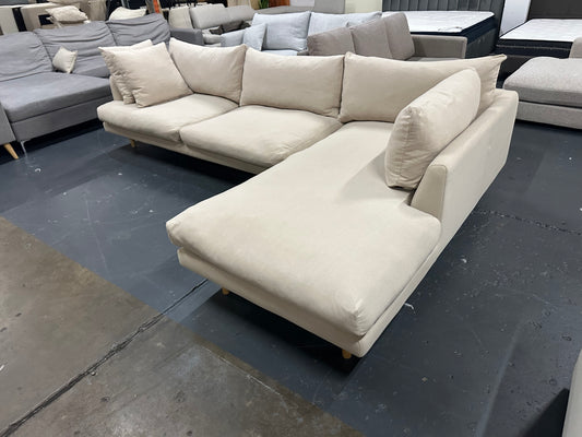 Lounge Lovers Feather Filled L Shape Sofa | Luxury Cream Modular Chaise Lounge | Washable Covers