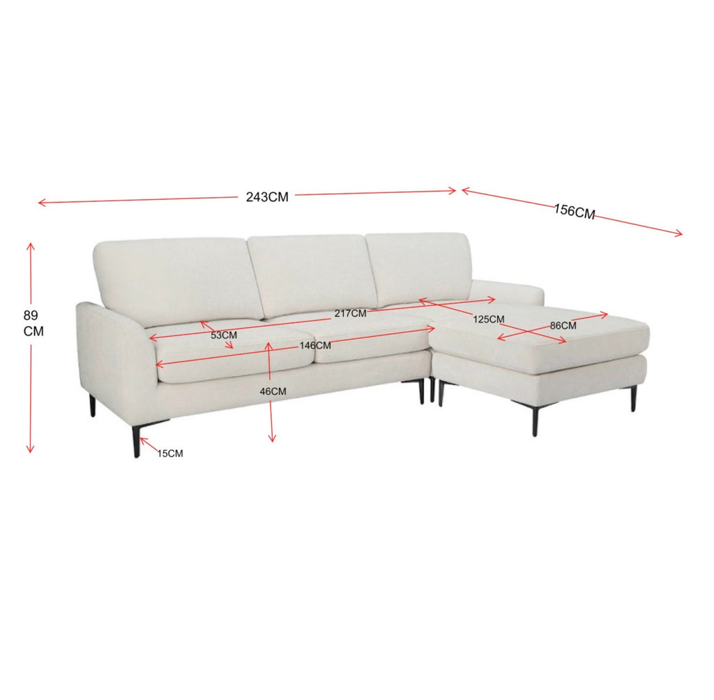 Aida Reversible Chaise Sofa – Cream