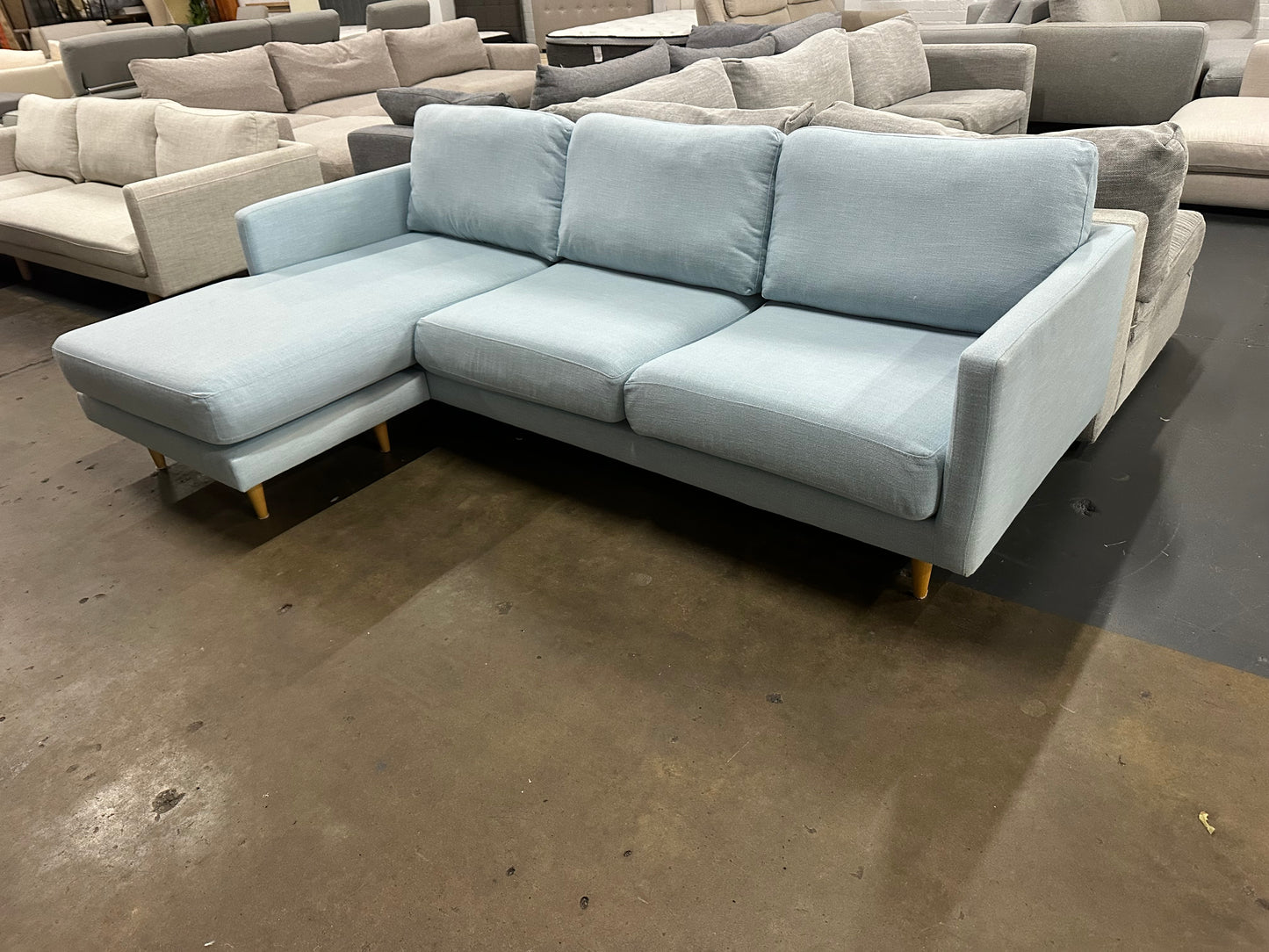 Freedom furniture Dockland model! Light blue L-Shape Sofa (Pre-Owned) professionally cleaned