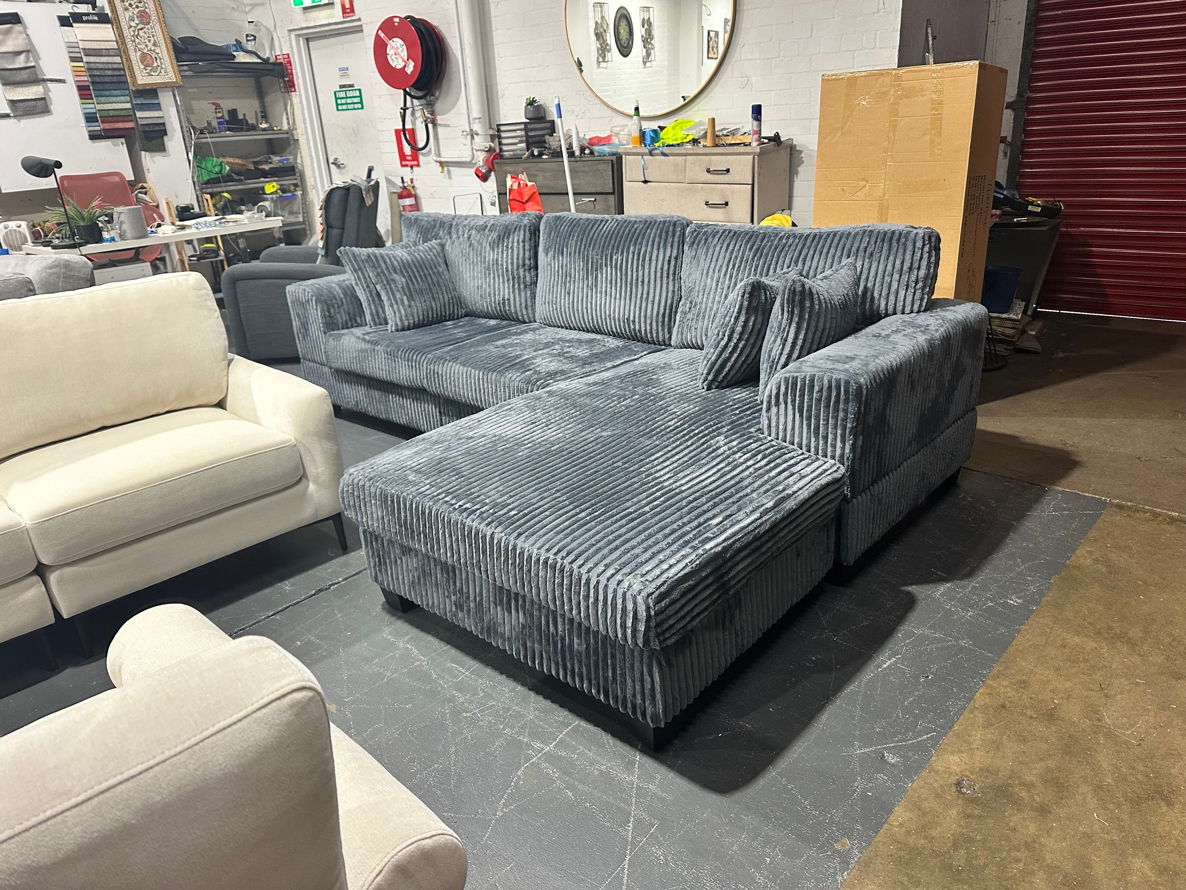 Noosa Reversible chaise corduroy L shape sofa. Removable and washable covers