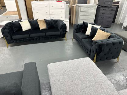 🔥Black velvet Chesterfield style sofa set with golden color legs. Special deal. Delivery and installation within Sydney metro included🔥