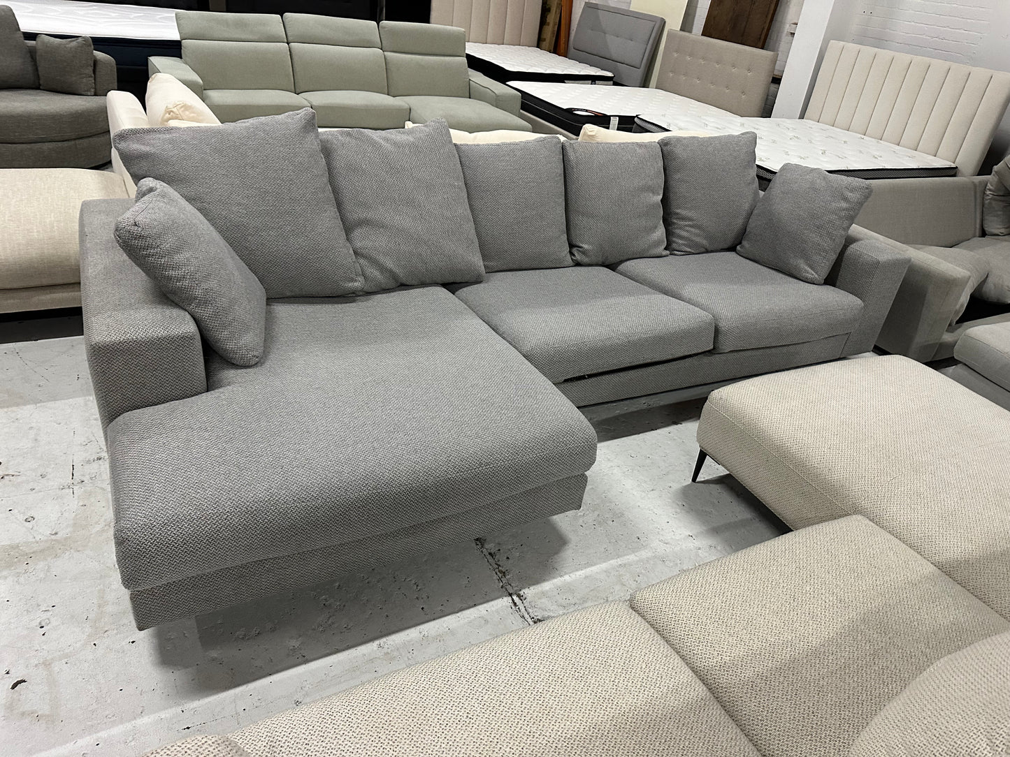 Domayne Furnitue  L-Shape Chaise Sofa – Beautiful light grey  color  | Professionally Cleaned