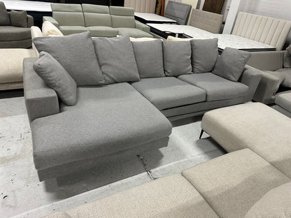 Domayne Furnitue  L-Shape Chaise Sofa – Beautiful light grey  color  | Professionally Cleaned
