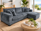 Noosa Corduroy L shape Sofa. Dark grey reversible chaise.