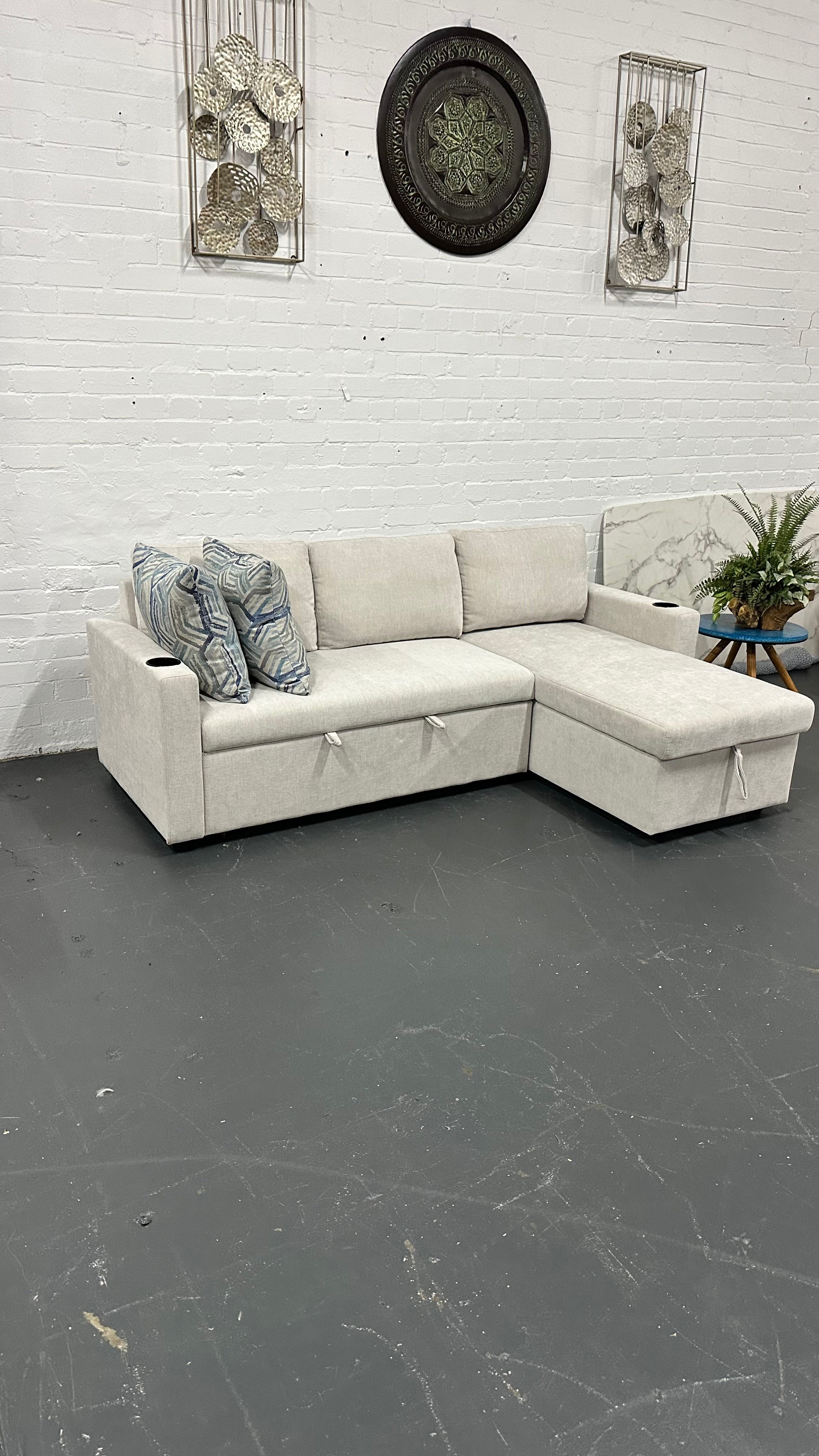 Lisa Sofa Bed with Storage (Very light grey/ Cream)