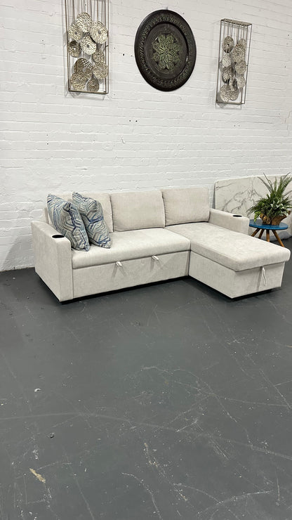 Lisa Sofa Bed with Storage (Very light grey/ Cream)