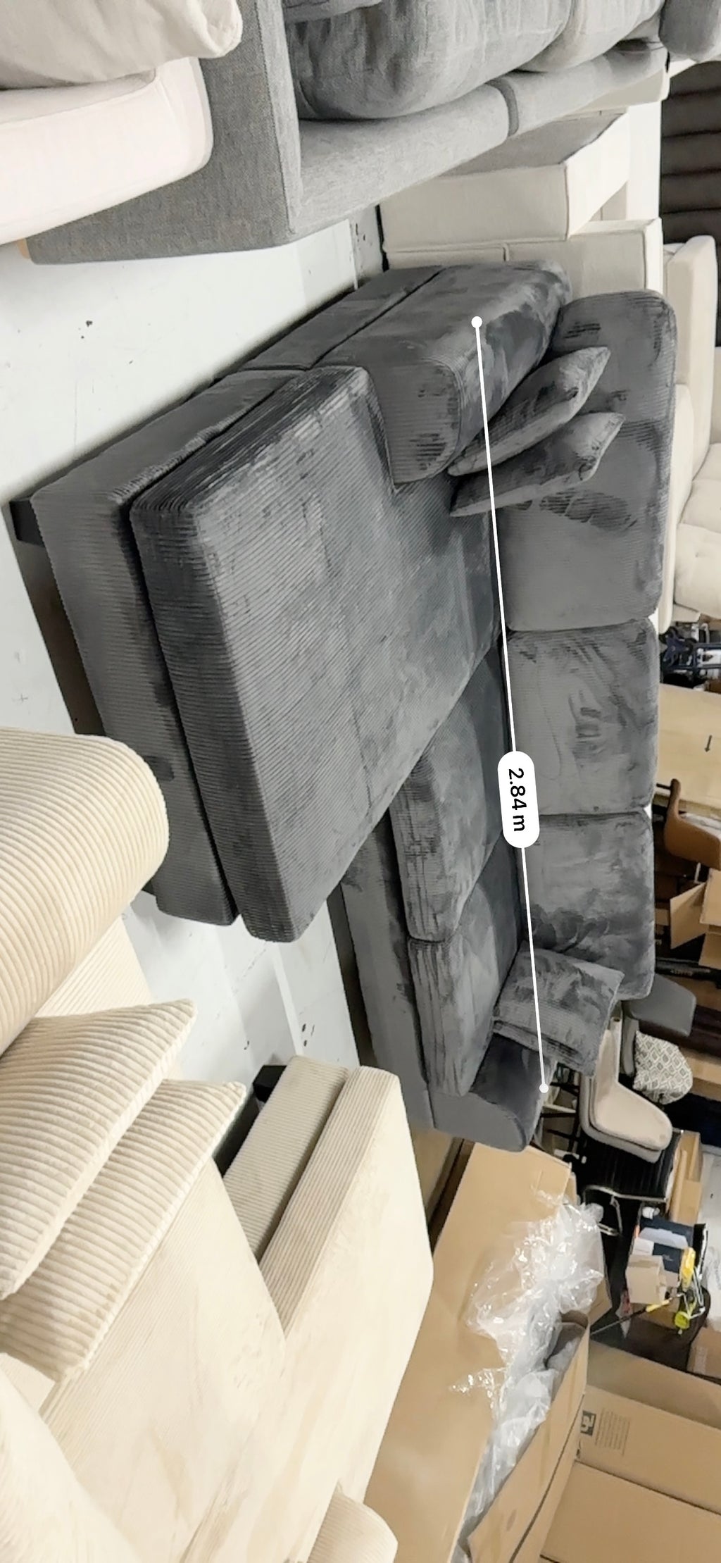 Dark grey corduroy sofa and queen bed set