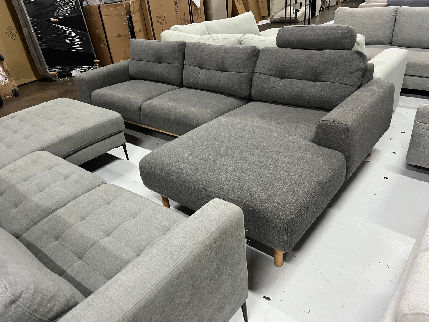 Dark grey color OzDesign chaise L shape Sofa (Pre-Owned). Perfect as new condition