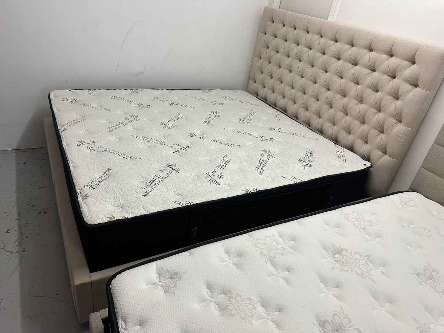 Strong and stylish king bed frame and mattress set. Delivery and installation available