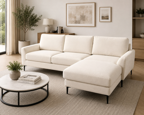 Aida Reversible Chaise L shape Sofa – Cream