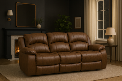 Café Mocha Comfort Duo – Techno-Fabric Recliner Sofa & 4-Seater Marble Dining Set