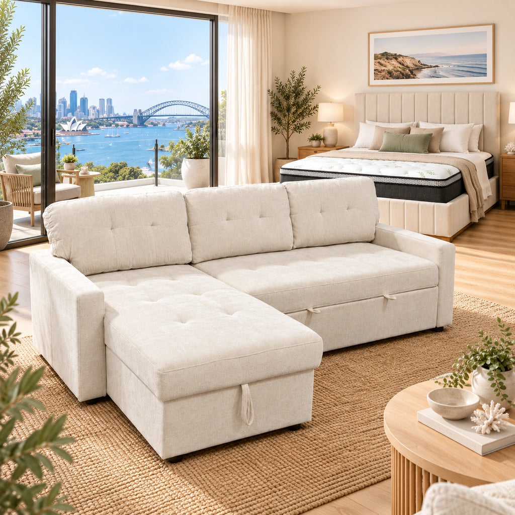 Lisa tufted sofabed and queen bed set