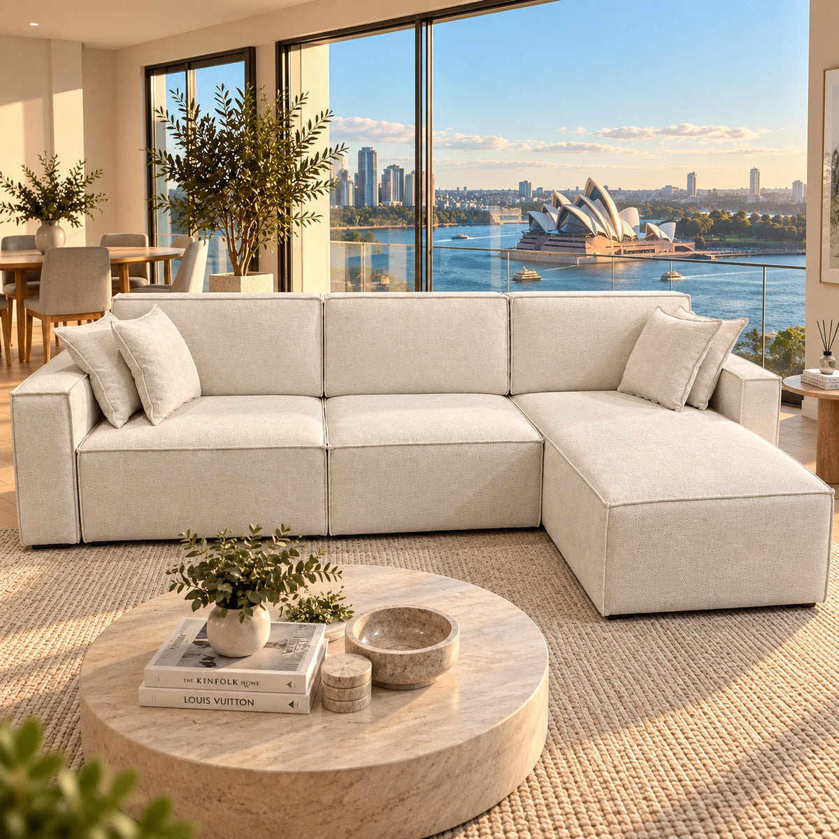 Carelli Reversible Chaise L shape Sofa – Cream