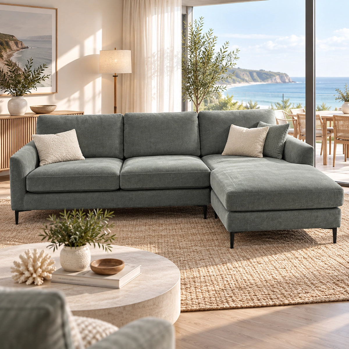 Aida Reversible Chaise L shape Sofa – Grey