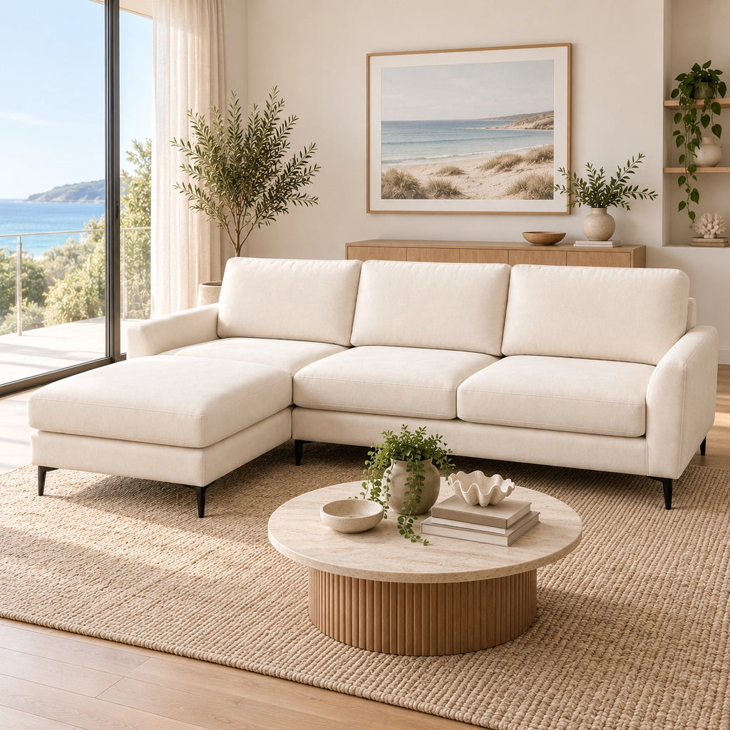 Aida Reversible Chaise L shape Sofa – Cream