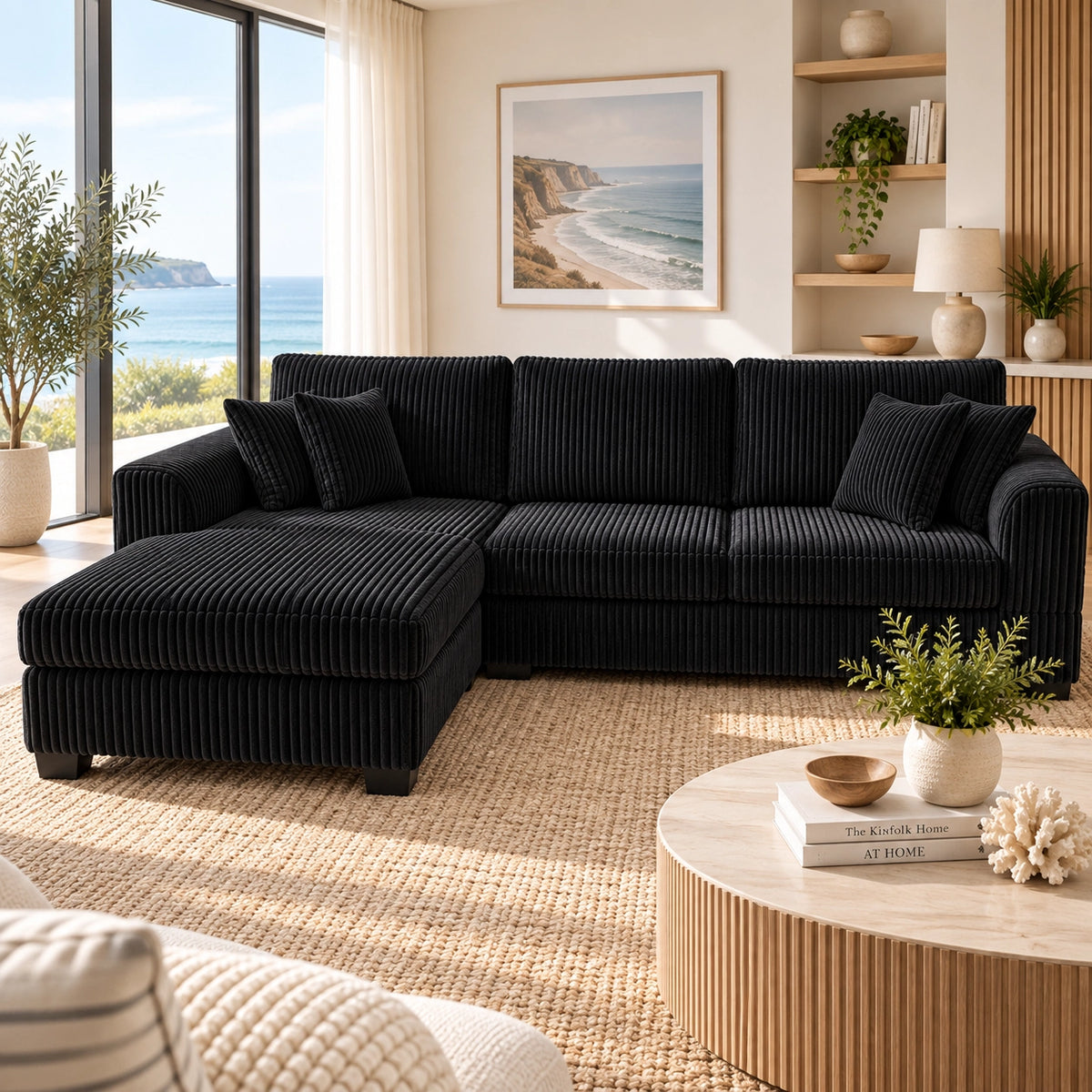 Luxury Corduroy L shape sofa. Reversible chaise