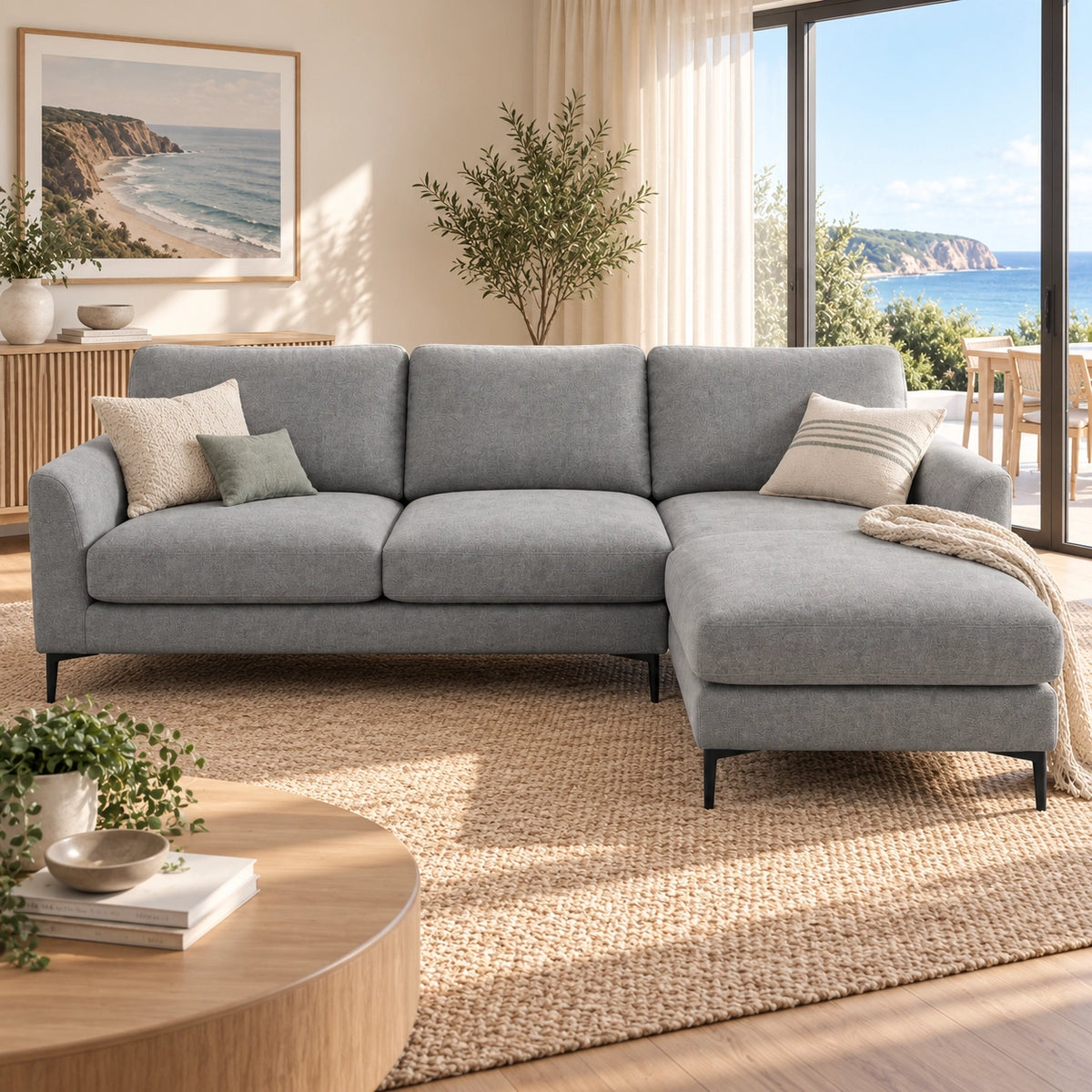 ✨ Modern L-Shape Sofa with Reversible Chaise – grey Fabric