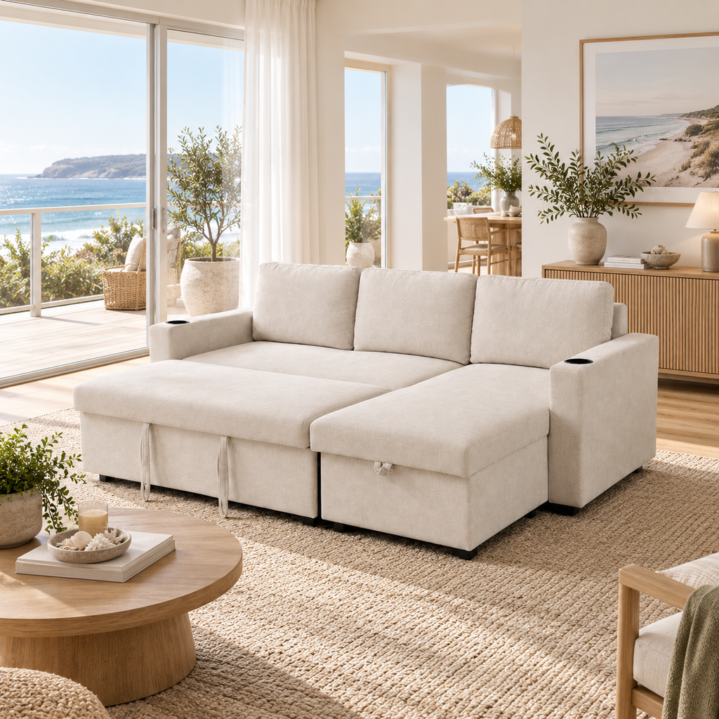 Lisa Sofa Bed with Storage (Very light grey/ Cream)