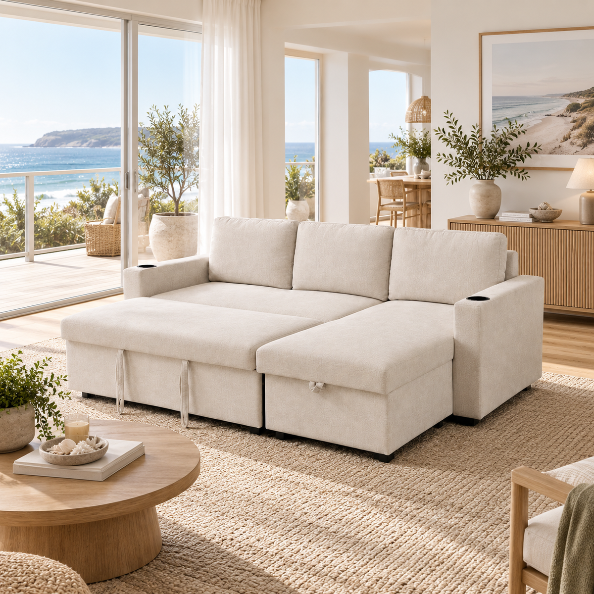 Lisa Sofa Bed with Storage (Very light grey/ Cream)