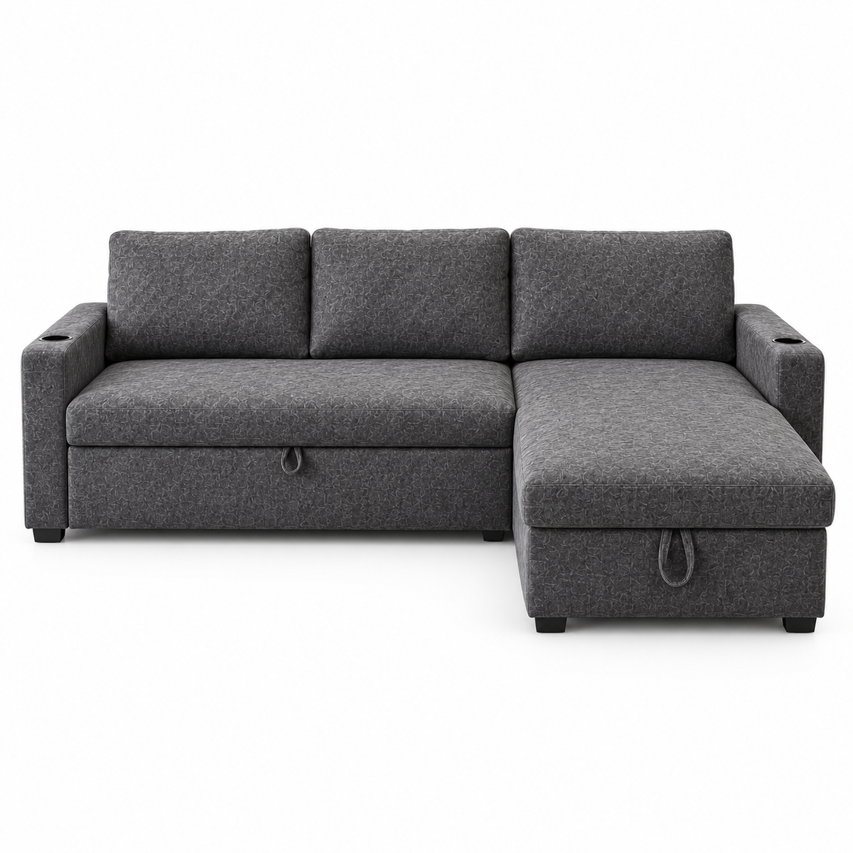 Compact sofabed with storage and queen bed set