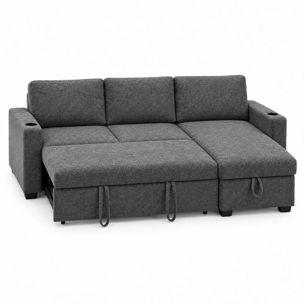Compact sofabed with storage and queen bed set