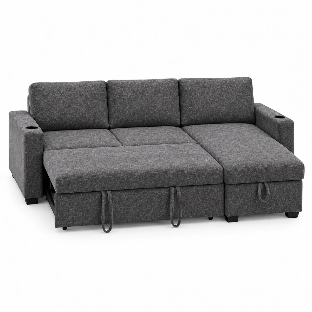 Compact sofabed with storage and queen bed set