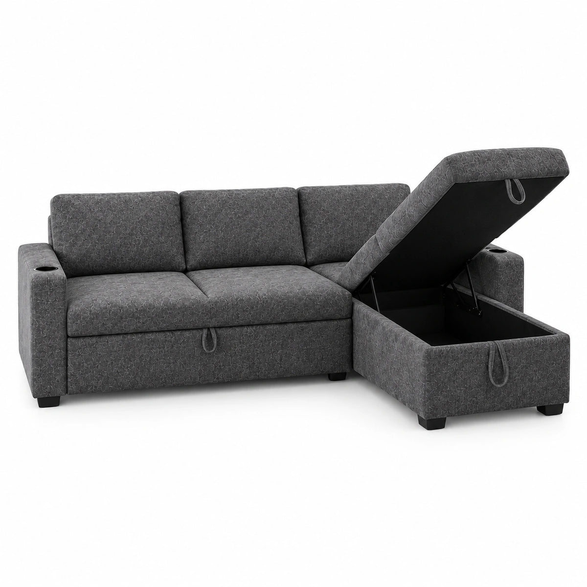 Compact sofabed with storage and queen bed set